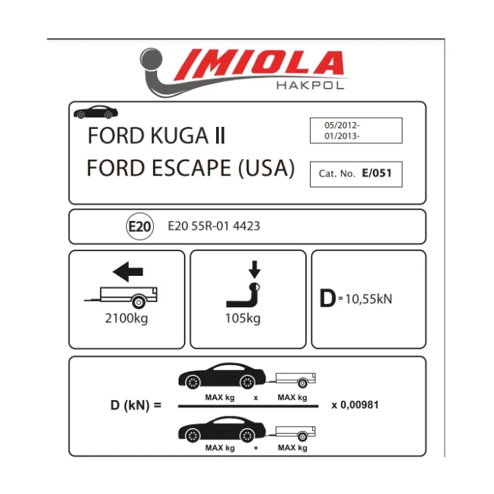 Hakpol Ford Escape (USA) 01/2013 Ve Sonrası Çeki Demiri