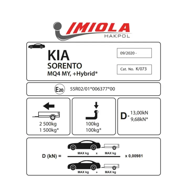 Hakpol Kia Sorento MQ4. MY (dahil Hybrid) 09/2020- ve sonrası Çeki Demiri