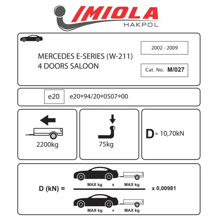 Hakpol - Mercedes E-Class W-211 4D Saloon 2002-2009  Çeki Demiri