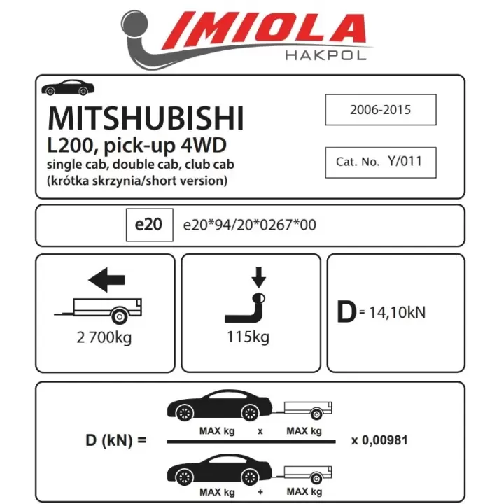 Hakpol - Mitsubishi L200 Pickup 05/2006 - 12/2015 arası Çeki Demiri