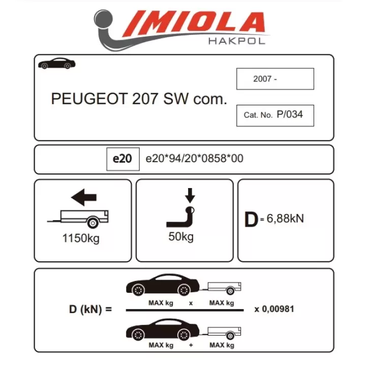 Hakpol -Peugeot 207 Estate 06/2007 - 06/2013 Çeki Demiri