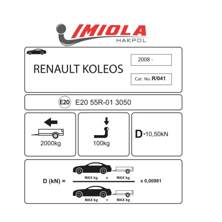 Hakpol Renault Kleos 09/2008 - 02/2017 arası Çeki Demiri