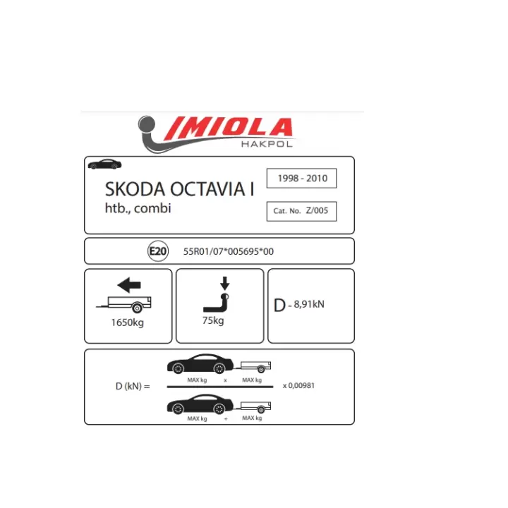 Hakpol Skoda Octavia Station Wagon. Hatchback 1996-2010 Çeki Demiri