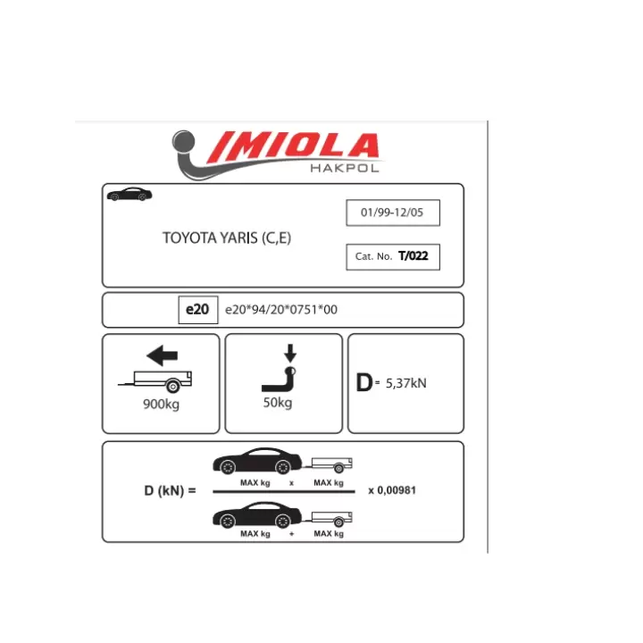 Hakpol-Toyota Yaris Hatchback 04/1999 - 12/2005 Arası Çeki Demir