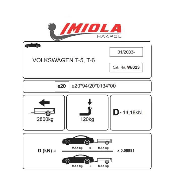 Hakpol -Volkswagen T5 01/2003 - 06/2015 - T6 07/2015 Ve Sonrası Çeki Demiri