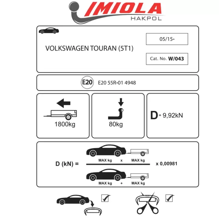 Hakpol Volkswagen Touran (R-line haric) 05/2015 Ve Sonrası Çeki Demiri