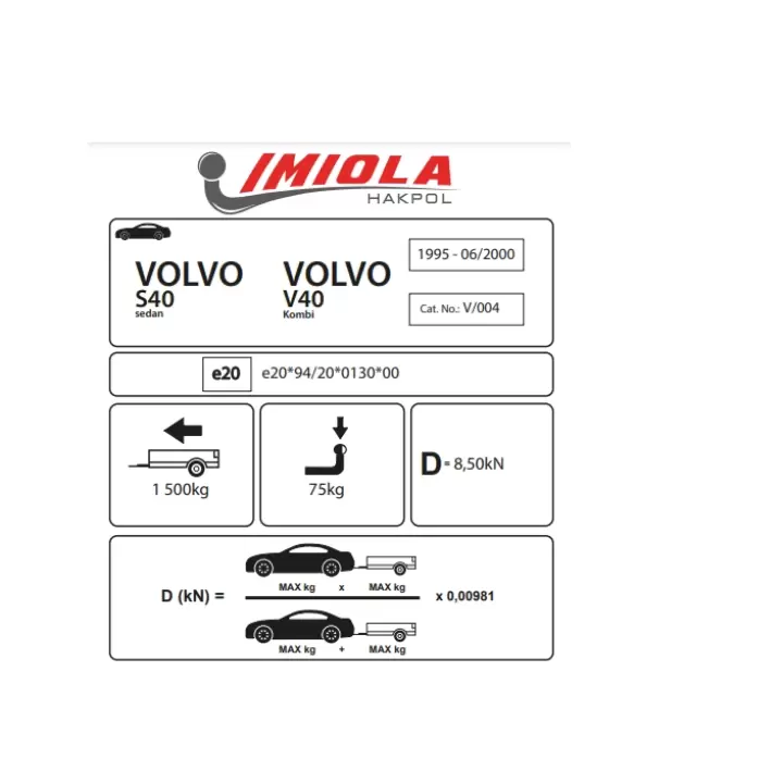 Hakpol Volvo  S40 Saloon / V40 Estate  Çeki Demiri 07/2000-03/2004