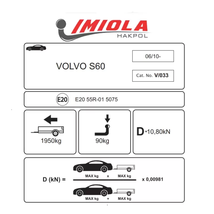 Hakpol Volvo S60 (hariç T6, Polestar, R-Design, Cross Country) 06/2010 Ve Sonrası Çeki Demiri