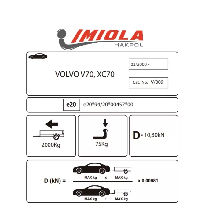 Hakpol Volvo V70 03/2000-06/2007 Çeki Demiri