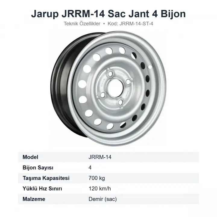 Jarup JRRM-14 Karavan Römork Sac Jant 4 Bijon 700 kg (JRRM-14-ST-4)