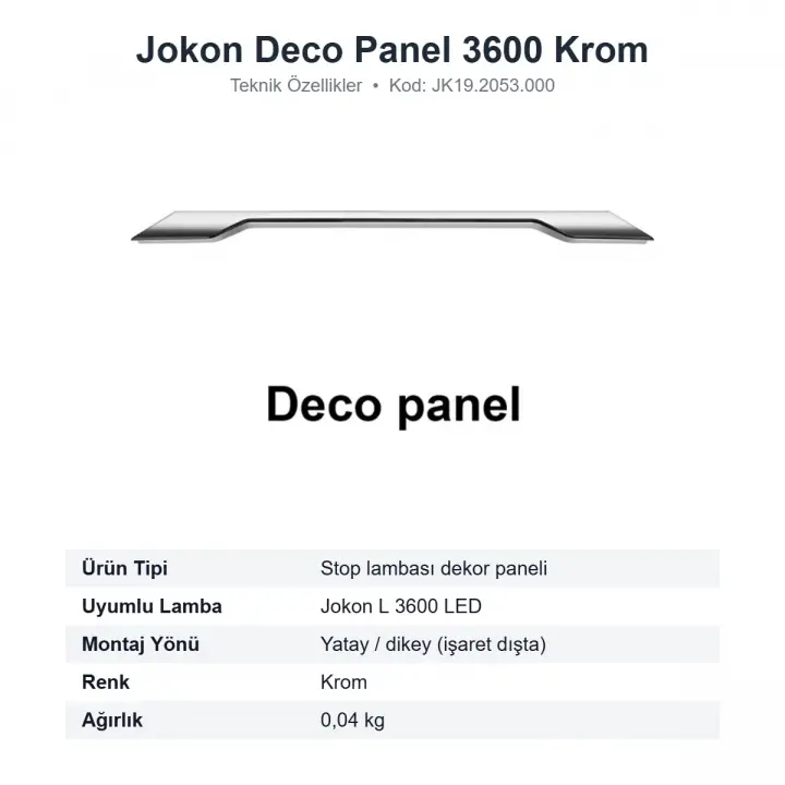 Jokon L 3600 Karavan Stop Lambası Krom Dekor Paneli Deco Panel (JK19.2053.000)