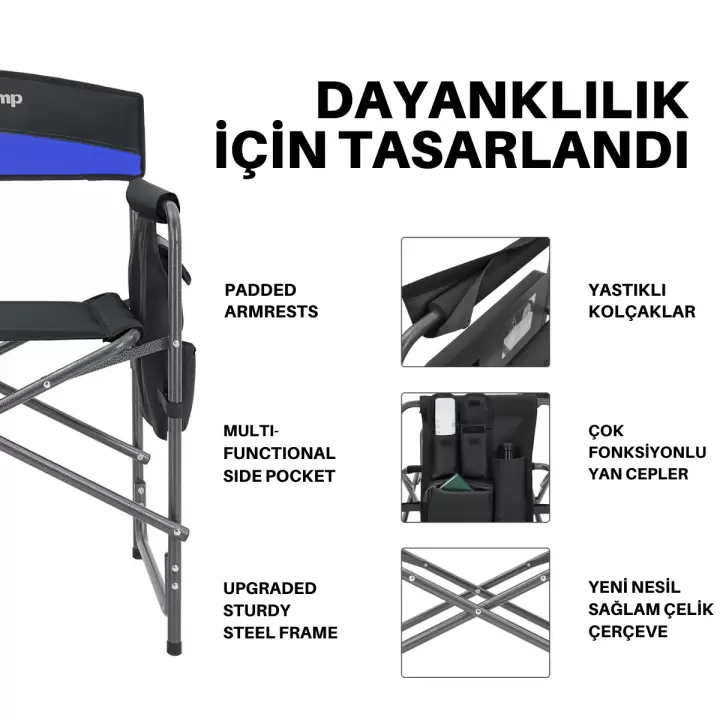 KingCamp Ash Comfort İkili Set Katlanır Kamp Sandalyesi Blue