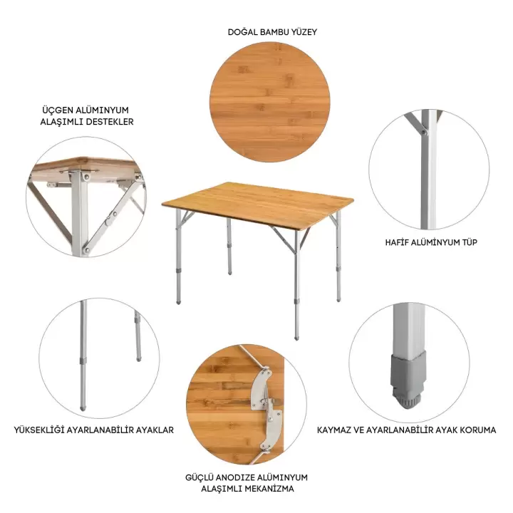 KingCamp Bamboo S 65x50 Bambu Kamp Masası