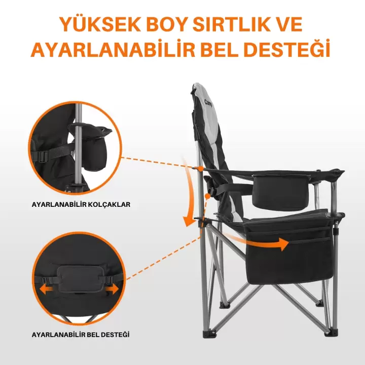 KingCamp Cedar Deluxe Ultra Bel Destekli Kamp Sandalyesi Grey