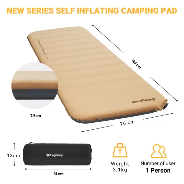 KingCamp Deluxe Wide Ultra 7,5 cm. Tek Kişilik Şişme Mat R: 6,5