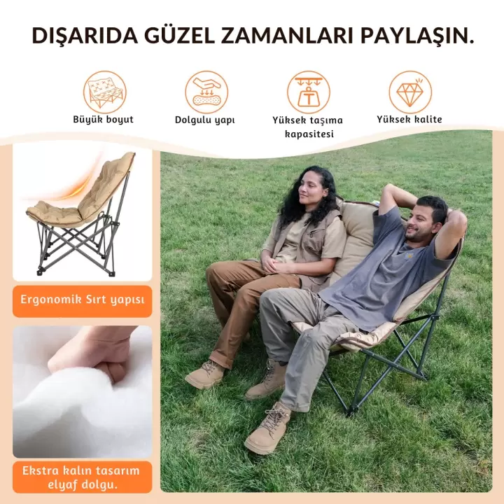 KingCamp Lemon Lux Double Ultra Konforlu Çift Kişilik Kamp Sandalyesi Khaki