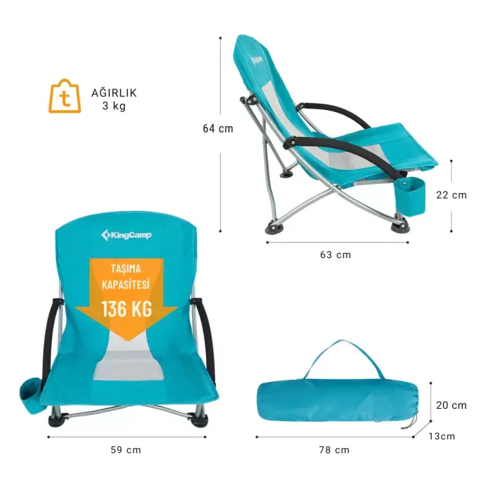 KingCamp Lilac Beach Chair Plaj ve Dinlenme Sandalyesi Cyan