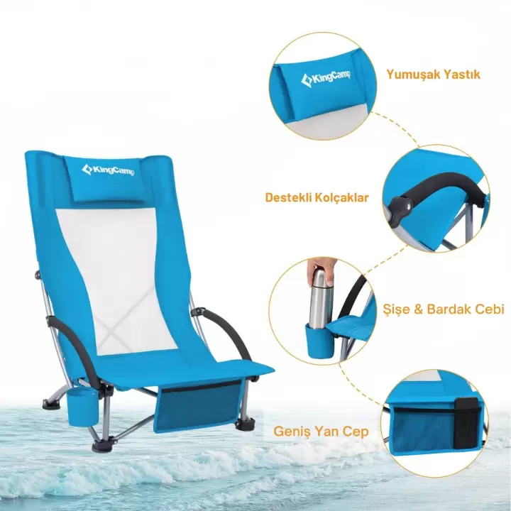 KingCamp Lilac High Comfort Plaj ve Dinlenme Sandalyesi Blue