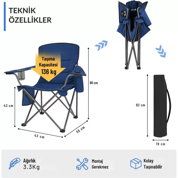 KingCamp Lotus XL Cool Ice Ultra Konforlu & Takviyeli Kamp Sandalyesi Blue