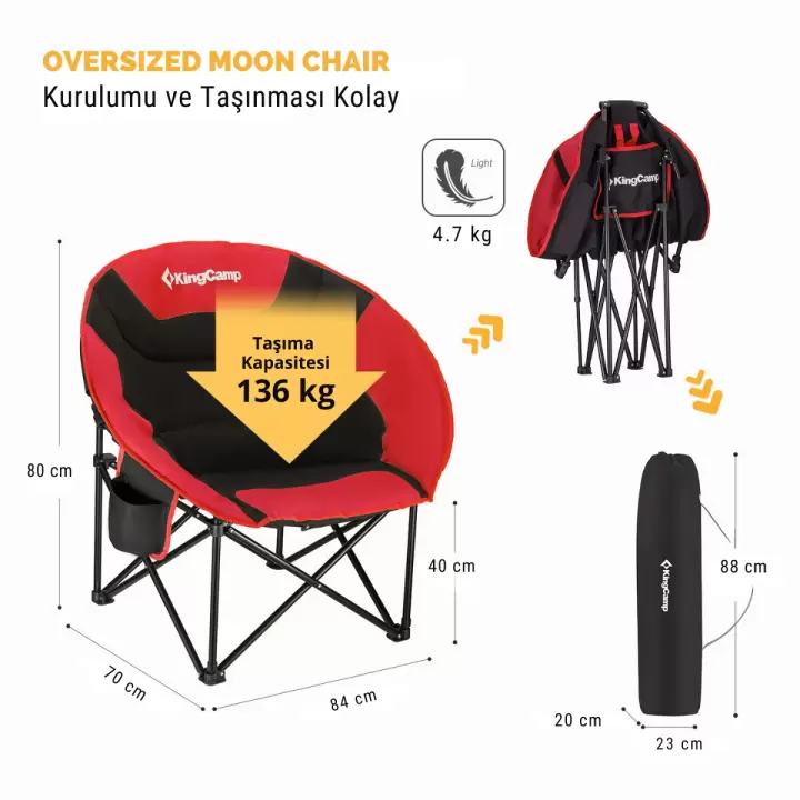 KingCamp Moon Ultra Konforlu Kamp Sandalyesi B.Red