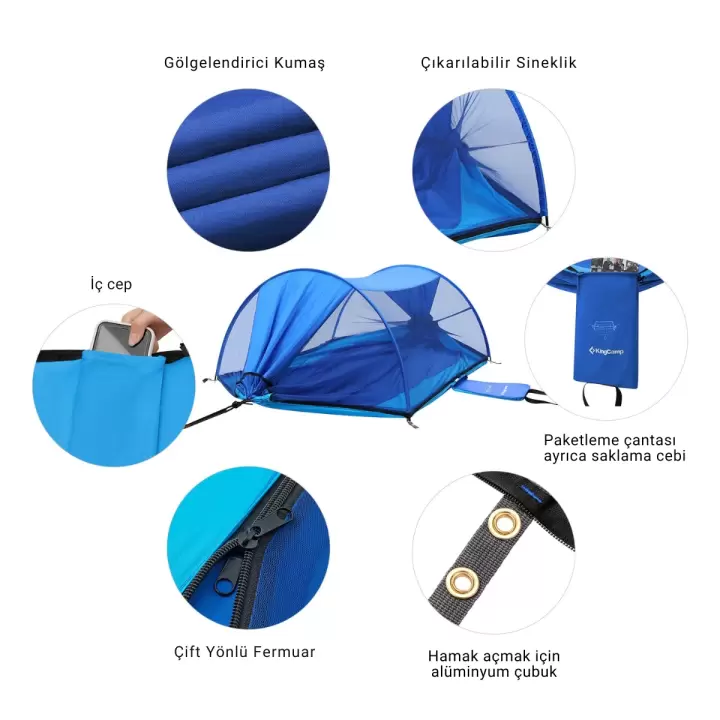 KingCamp Multi-function 3 ü 1 Arada Çift Kişilik Cibinlikli Hamak Blue