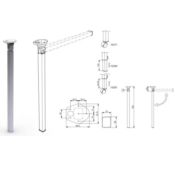 Lippert Astro VS3 40x32x720mm Dipten Kırmalı Sabit Masa Ayağı