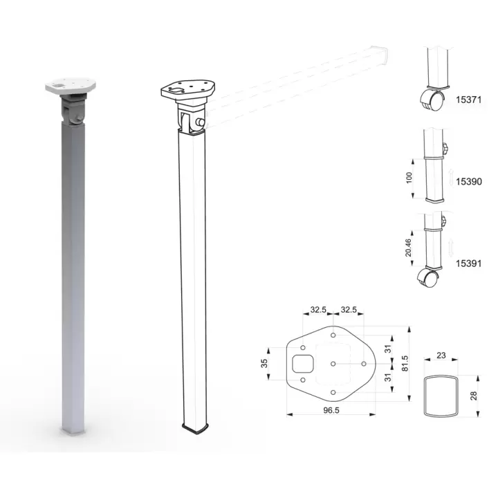 Lippert Astro VS3 40x32x720mm Dipten Kırmalı Teleskopik Masa Ayağı