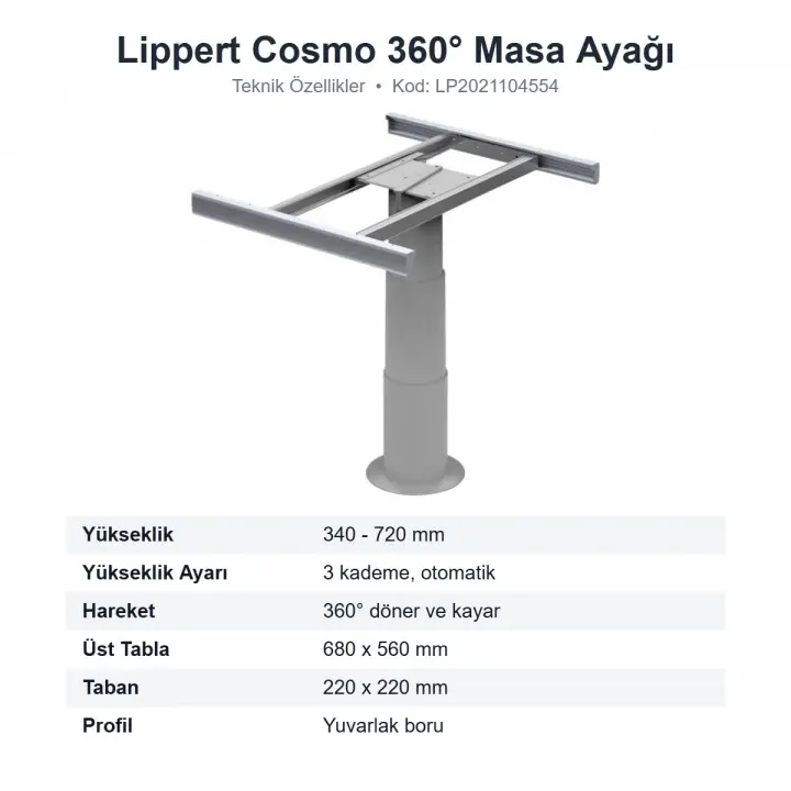 Lippert Cosmo 360° Döner Teleskopik Karavan Masa Ayağı 340-720 mm (LP2021104554)