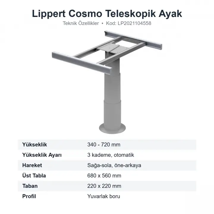 Lippert Cosmo Teleskopik Karavan Masa Ayağı 4 Yöne Kayar 340-720 mm (LP2021104558)