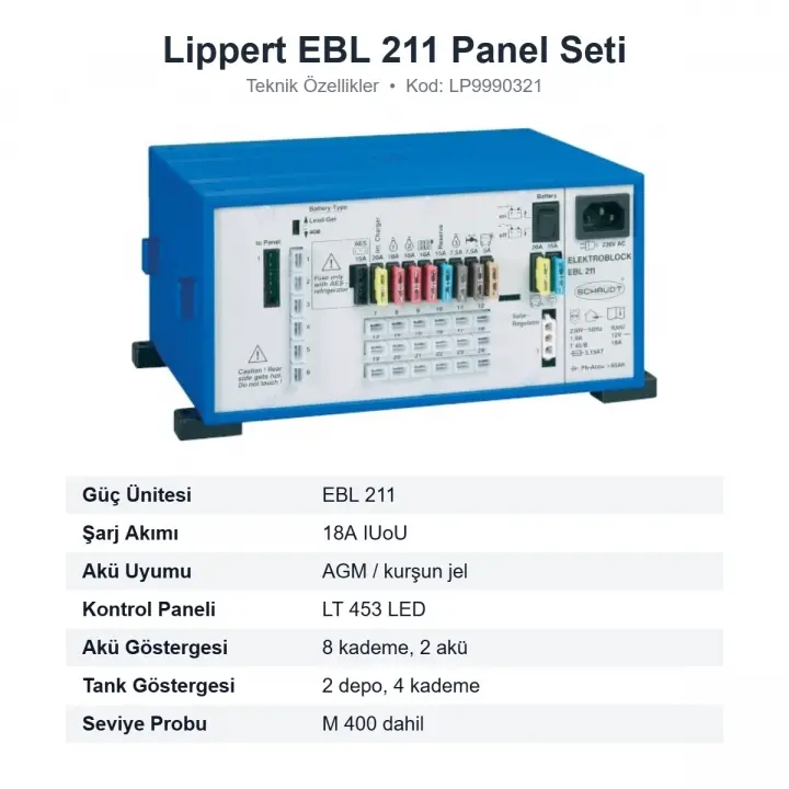 Lippert EBL 211 Motokaravan Elektro Blok ve LT 453 Kontrol Paneli Seti 18A (LP9990321)
