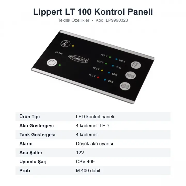 Lippert LT 100 Karavan LED Kontrol Paneli Seti Akü ve Su Seviye Göstergeli (LP9990323)