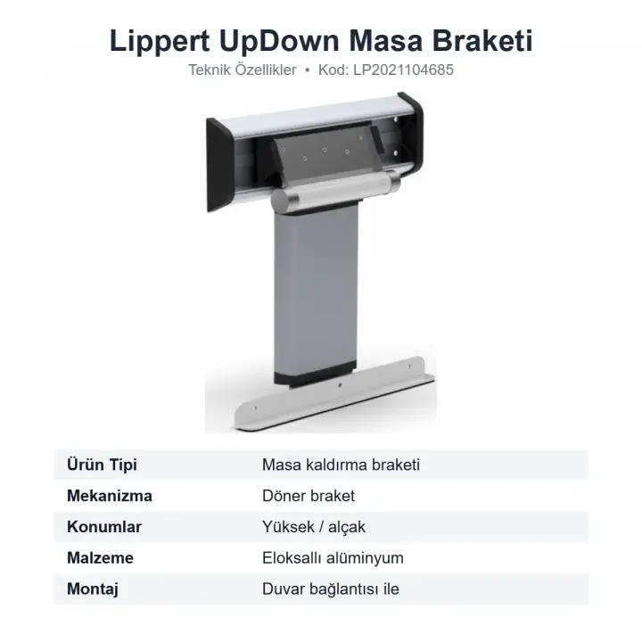 Lippert UpDown Karavan Masa Kaldırma Braketi Alüminyum Duvar Tipi (LP2021104685)