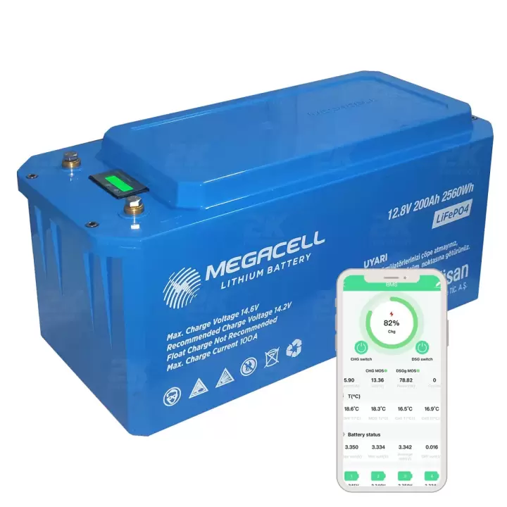 MEGACELL 12.8V 200Ah Bluetooth LiFePO4 ABS Lityum Akü