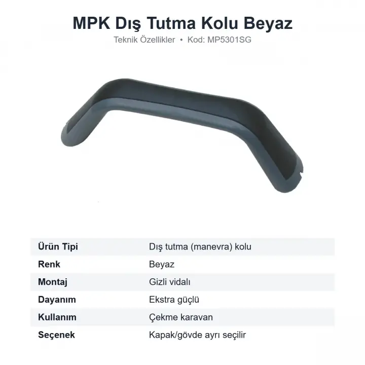 MPK Karavan Dış Tutma Kolu Beyaz Gizli Vidalı Manevra Kolu (MP5301SG)