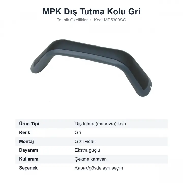 MPK Karavan Dış Tutma Kolu Gri Gizli Vidalı Manevra Kolu (MP5300SG)