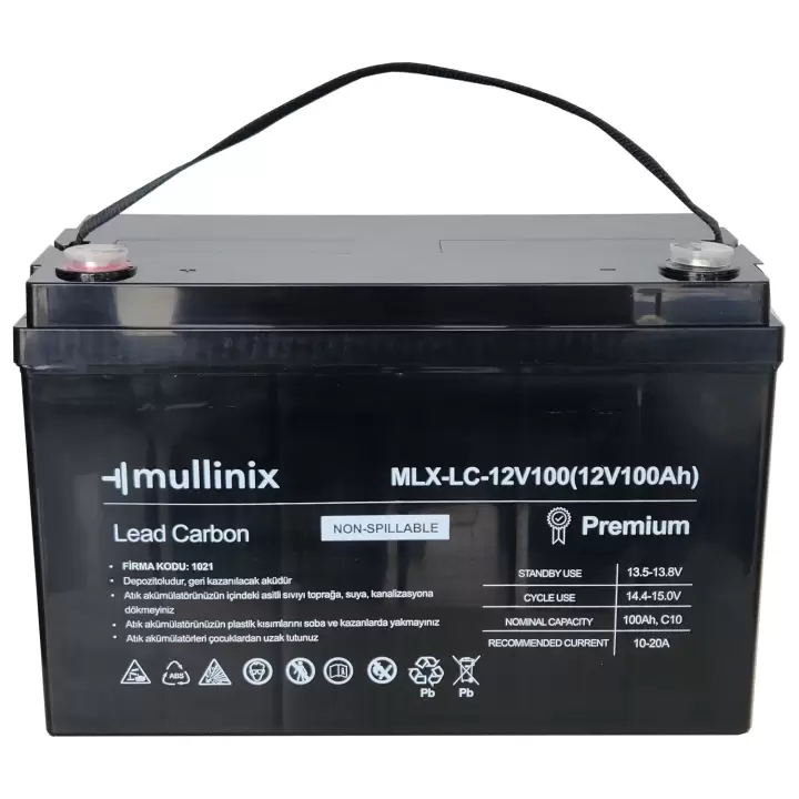 Mullinix 12V 100Ah %50 DOD 2900 Derin Döngü Kurşun Karbon Akü