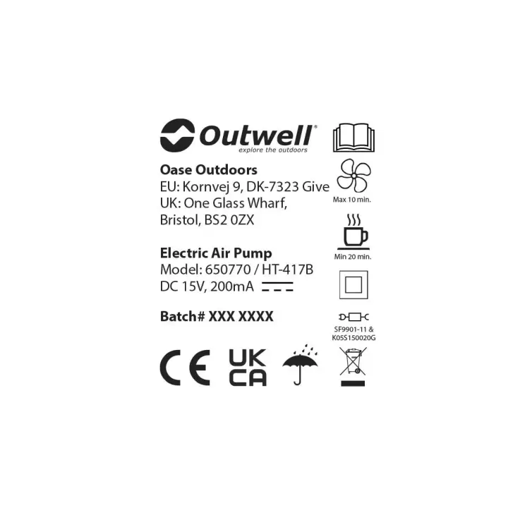 Outwell Air Mass Pump Rechargeable Şarjlı Pompa