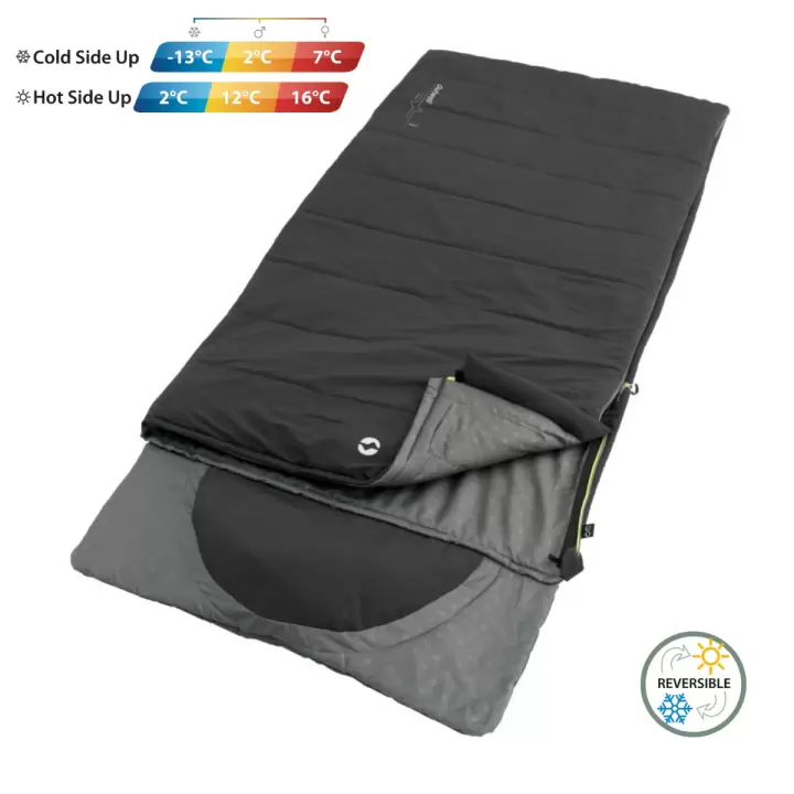 Outwell Contour Yazlık ve Kışlık Taraflı -13 °C Uyku Tulumu Black Sağ F.