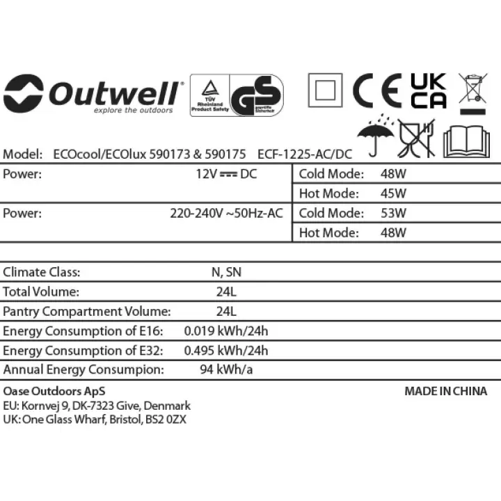 Outwell ECOcool Slate Grey 24 Litre 12V/230V Soğutucu