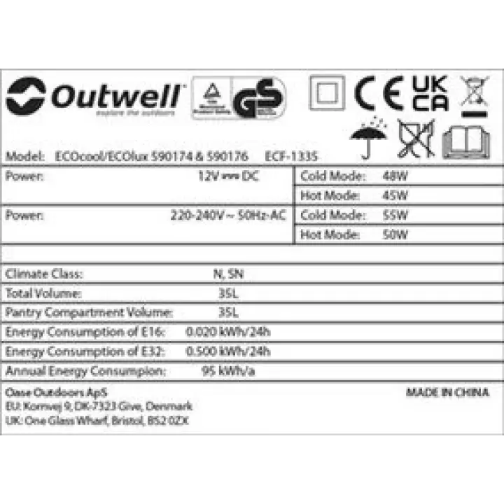 Outwell ECOlux 35 Litre White 12V/230V Buz Dolabı