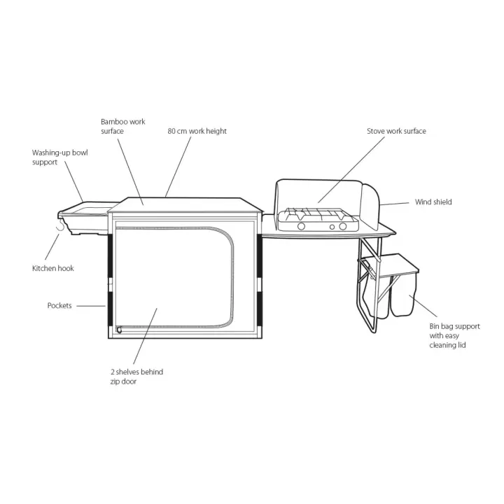 Outwell Padres Kitchen Table w.Side Unit Portatif Kamp Mutfağı