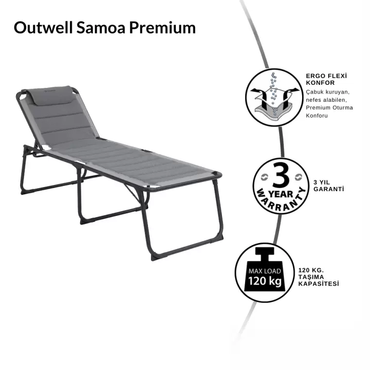 Outwell Samoa Premium Ultra Konforlu 5 Pozisyonlu Katlanır Şezlong Grey