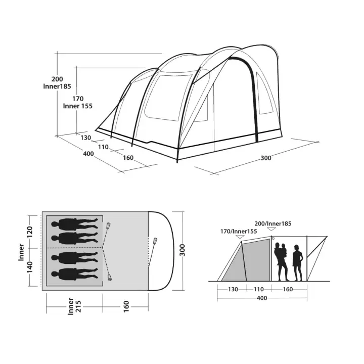 Outwell Sky 4 Blackroom 12 M² & 4 Kişilik Yüksek Aile Çadırı