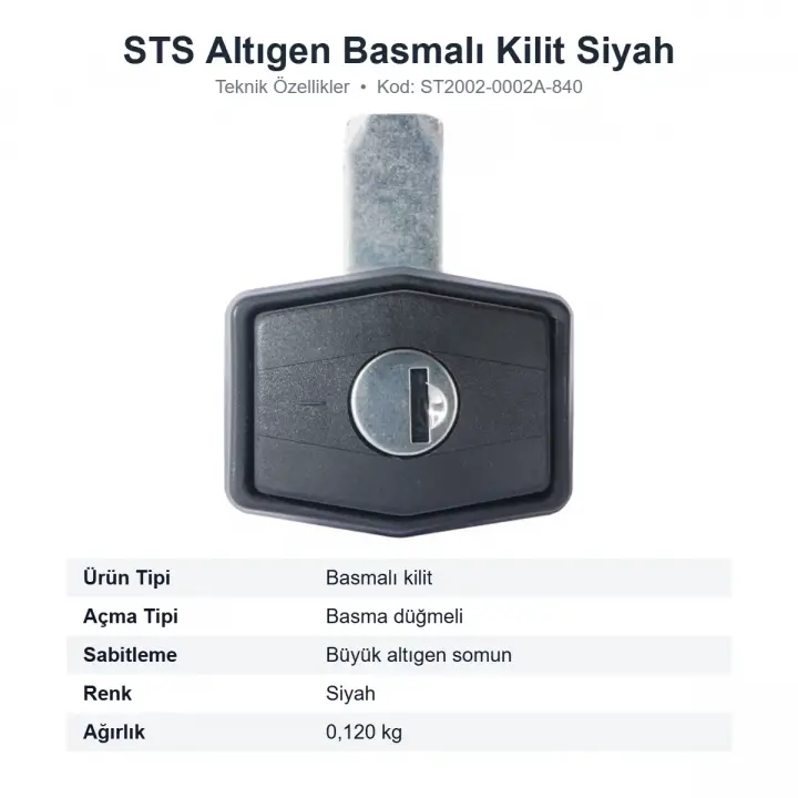 STS Altıgen Basmalı Karavan Dolap Kilidi Siyah Büyük Somunlu (ST2002-0002A-840)