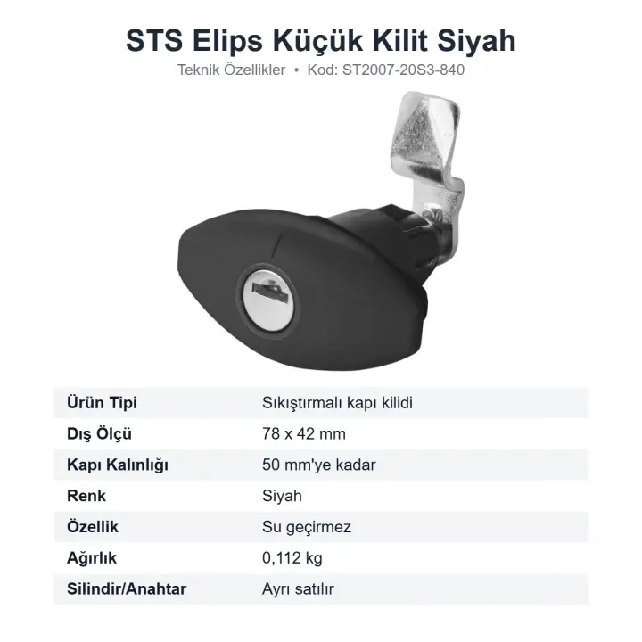 STS Elips Küçük Karavan Servis Kapısı Kilidi Siyah 78x42 mm (ST2007-20S3-840)