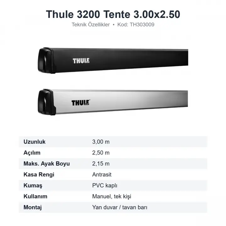 Thule 3200 Kasetli Rulo Karavan Tentesi 3.00x2.50 m Antrasit Kasa (303009)