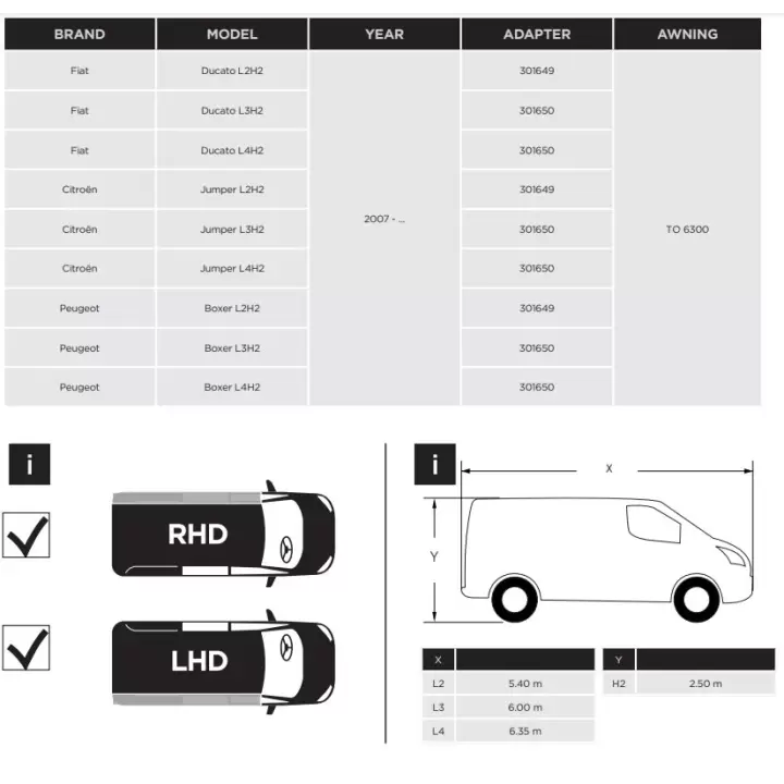 Thule 6300 Ducato/Jumper/Boxer 2007 sonrası Çatı Tente Montaj Braketi