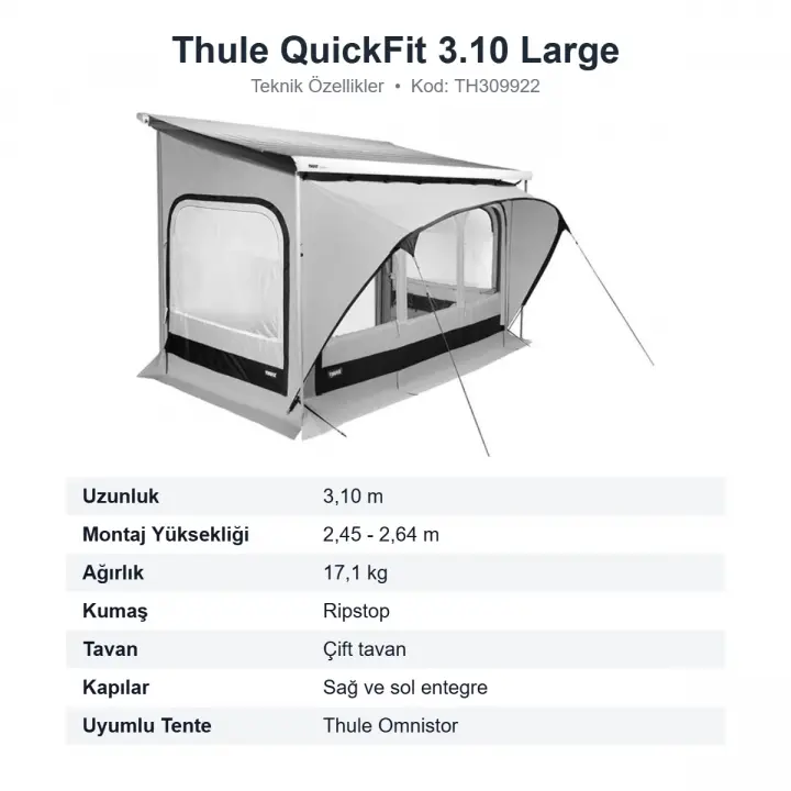 Thule QuickFit 3.10 Large Karavan Tente Altı Çadırı 2,45-2,64 m (309922)