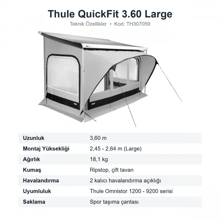 Thule QuickFit 3.60 Large Karavan Tente Altı Çadırı 2,45-2,64 m (307059)