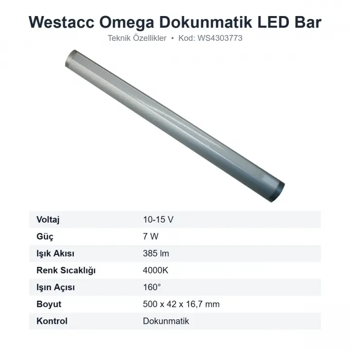 Westacc Omega Dokunmatik LED Bar Karavan Aydınlatma 12V 50 cm 385 lm (WS4303773)
